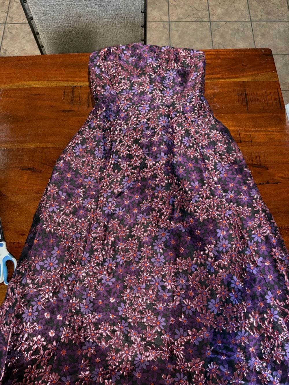 kate spade Strapless Floral Jacquard Midi Dress in Purple and Pink - Picture 2 of 4